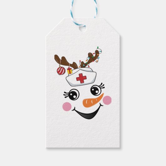 Étiquettes-cadeau Funny Snowman Nurse Face Eyelashes Médaille Noël (Devant)