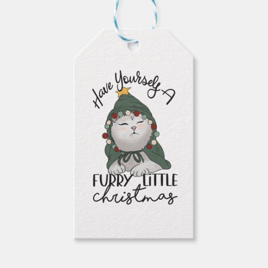 Étiquettes-cadeau Furie Petit Noël mignonne Chat Robe de Noël (Devant)