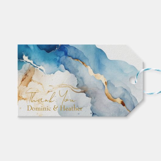 Étiquettes-cadeau Gala des rêves de marbre AZURE (Devant (Horizontal))