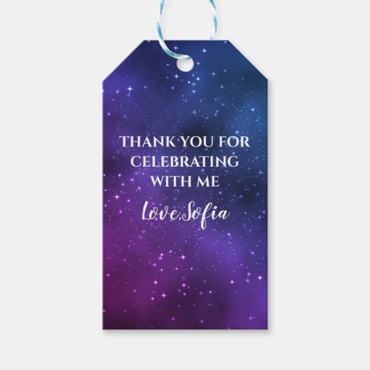 Étiquettes-cadeau Galaxy Universe Purple Merci Anniversaire Favorise (Devant)