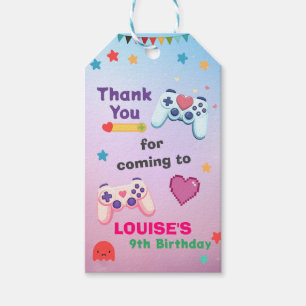 Étiquettes-cadeau Gamer Girl Colorful Pink Vidéo Jeu Anniversaire