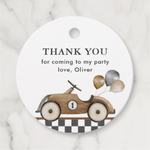 Étiquettes Cadeau Garçon 1er Anniversaire Voiture de Course Rétro