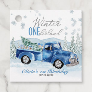 Étiquettes Cadeau Garçon Camion Bleu Hiver Onederland Premier Annive