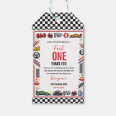 Étiquettes-cadeau Garçon de voiture de course rapide Premier Anniver (Devant)
