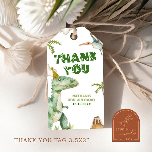 Étiquettes cadeau garçon dinosaure Three-Rex