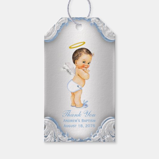 Étiquettes-cadeau Garçons Angel Baptême Merci (Devant)