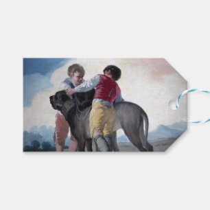 Étiquettes-cadeau Garçons avec un chien Mastiff (par Francisco Goya)