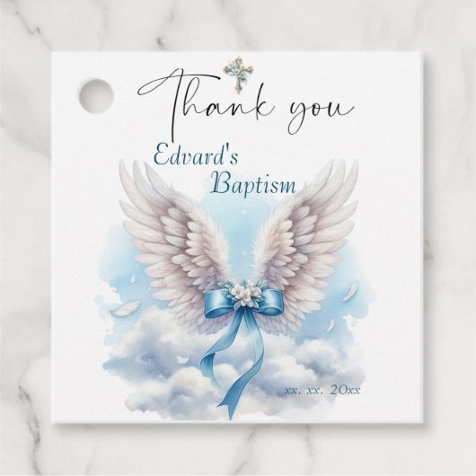 Étiquettes Cadeau Garçons Baptême Blue Cloud (Devant)