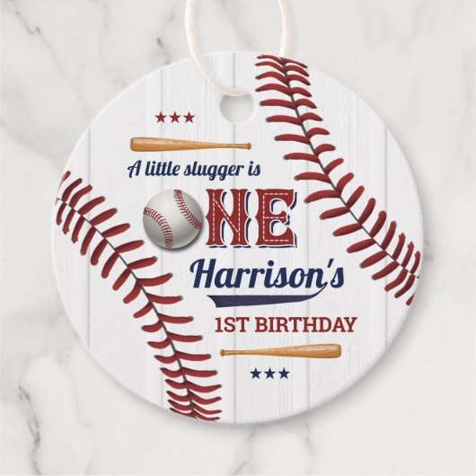 Étiquettes Cadeau Garçons Baseball 1er anniversaire (Devant)
