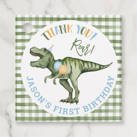 Étiquettes Cadeau Garçons Green Stomp Chomp Roar Dinosaur 1er annive (Devant)
