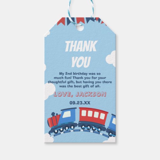 Étiquettes-cadeau Garçons Train Chugga Deux Drapeaux Bleu Rouge Blan (Devant)