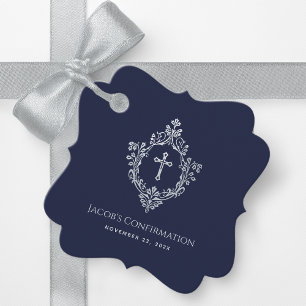 Étiquettes Cadeau Garde de confirmation garçon bleu marine vintage é