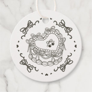 Étiquettes Cadeau Gâteau Coquette Rétro Cœur Beige Ruban Enterrement