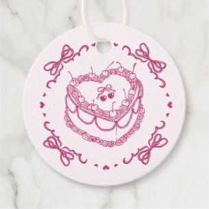 Étiquettes Cadeau Gâteau Coquette Rétro Rose en Forme de Coeur Bache
