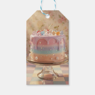 Étiquettes-cadeau Gâteau d'anniversaire arc-en-ciel esthétique en ve