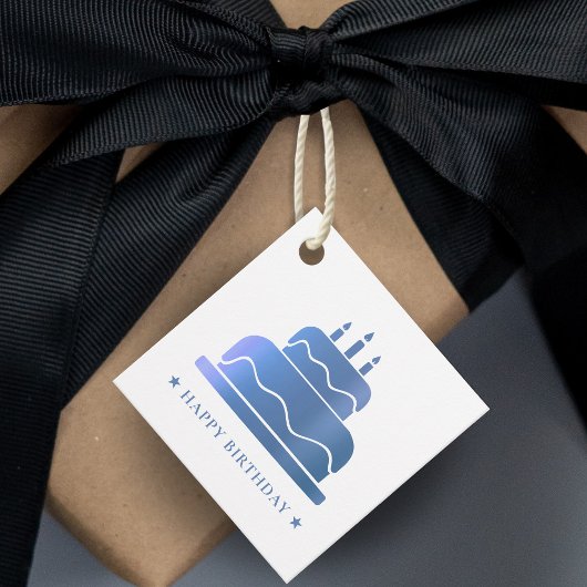 Étiquettes Cadeau Gâteau d'Anniversaire Blanc & Bleu À De