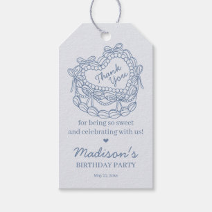 Étiquettes-cadeau Gâteau d'anniversaire Coquette Rétro Cœur Arc Bleu