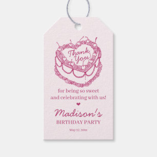 Étiquettes-cadeau Gâteau d'anniversaire Coquette Rose Rétro Cœur Cer