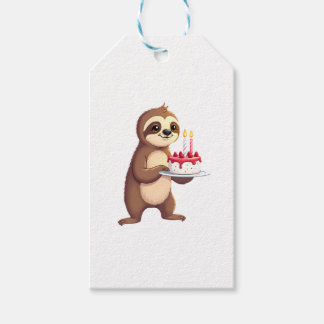 Étiquettes-cadeau Gâteau d'anniversaire drôle avec costume de paress