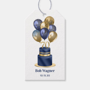 Étiquettes-cadeau Gâteau de ballons bleu marine pour 70e anniversair