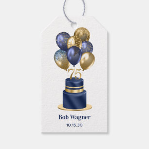 Étiquettes-cadeau Gâteau de ballons bleu marine pour 75e anniversair