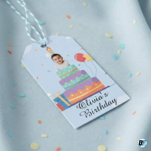Étiquettes-cadeau Gâteau de photos pour 1er anniversaire Bébé person