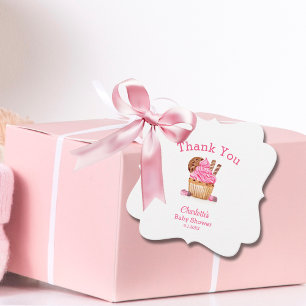 Étiquettes Cadeau Gâteau eau-forte rose avec Baby Shower au chocolat