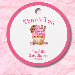 Étiquettes Cadeau Gâteau eau-forte rose avec Baby Shower au chocolat