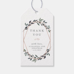 Étiquettes-cadeau Geo vert MERCI MARIAGE ROSE