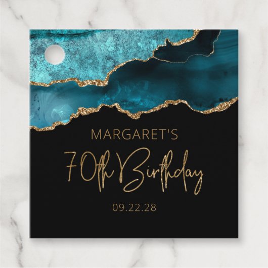 Étiquettes Cadeau Géode Agate Chic Gold Turquoise 70e anniversaire (Devant)
