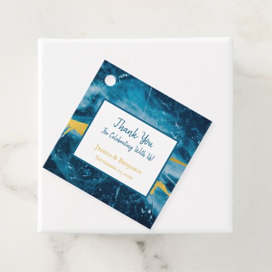 Étiquettes Cadeau Géode Agate Gemstone bleu et or (En situation)