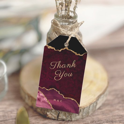 Étiquettes-cadeau Géode Gold Agate de Bourgogne Merci