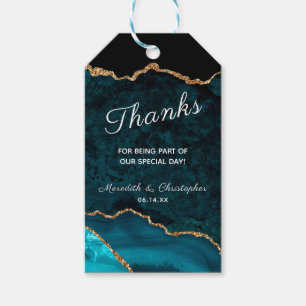 Étiquettes-cadeau Géode Gold Agate turquoise Merci Mariage