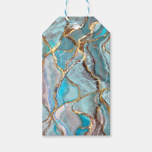 Étiquettes-cadeau Géode Turquoise Kintsugi Turquoise (Devant)