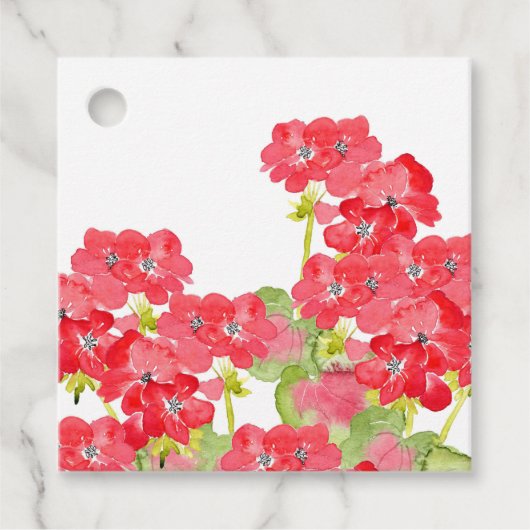 Étiquettes Cadeau Geraniums d'aquarelles rouges (Devant)