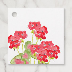 Étiquettes Cadeau Geraniums d'aquarelles rouges 2