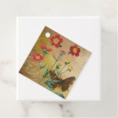 Étiquettes Cadeau Geum rouge rustique et floral papillon (En situation)