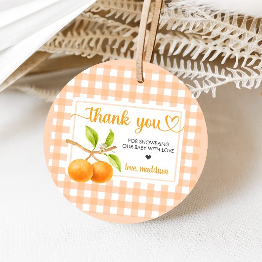 Étiquettes Cadeau Gingham Orange Baby Shower