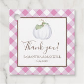 Étiquettes Cadeau Gingham rose et citrouille blanche Merci (Devant)