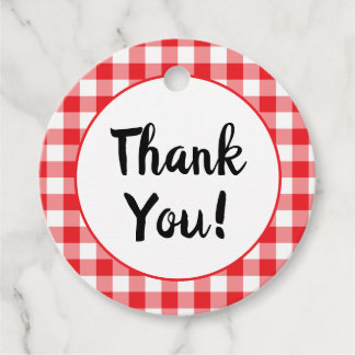 Étiquettes Cadeau Gingham Rouge et Blanc Merci