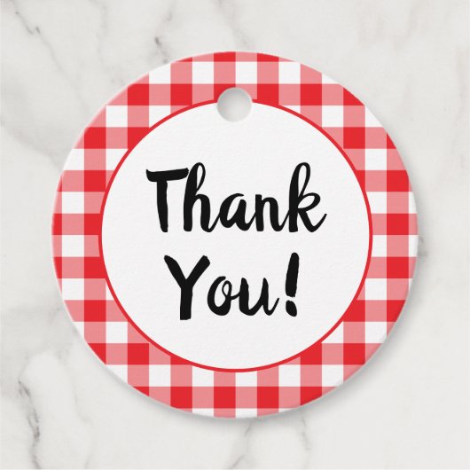 Étiquettes Cadeau Gingham Rouge et Blanc Merci (Devant)