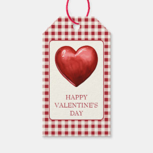 Étiquettes-cadeau Gingham Rouge et Crème Vintage avec Cœur