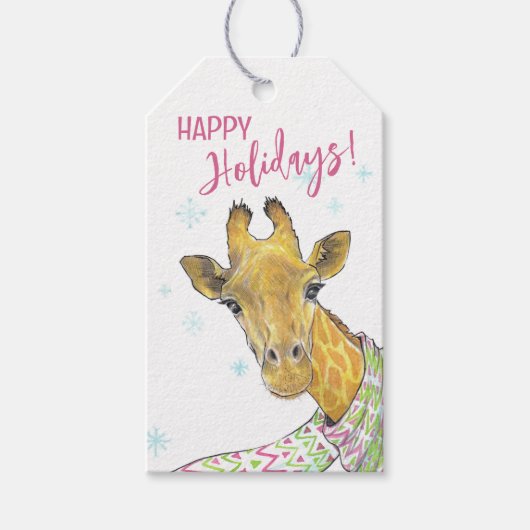 Étiquettes-cadeau Girafe avec foulard de Noël Cute drôle L'art anima (Devant)
