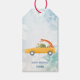 Étiquettes-cadeau Girafe de tortue mignonne Safari jungle fête d'ann