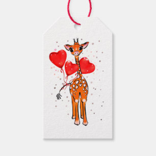 Étiquettes-cadeau Girafe mignonne de la Saint-Valentin avec des ball
