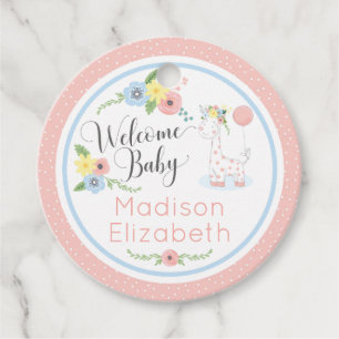 Étiquettes Cadeau Girafe nouveau-né floral bébé bienvenue fête de sh