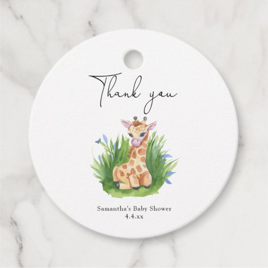 Étiquettes Cadeau Giraffe - merci baby shower (Devant)