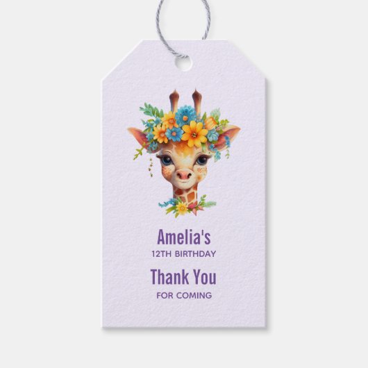 Étiquettes-cadeau Giraffé mignonne avec Merci d'anniversaire à la co (Devant)