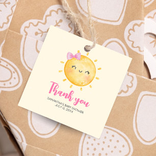 Étiquettes Cadeau Girl Little Ray of Sunshine Baby shower Carré