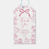 Étiquettes-cadeau Girl Pink Bow Toile Tea Party (Devant)